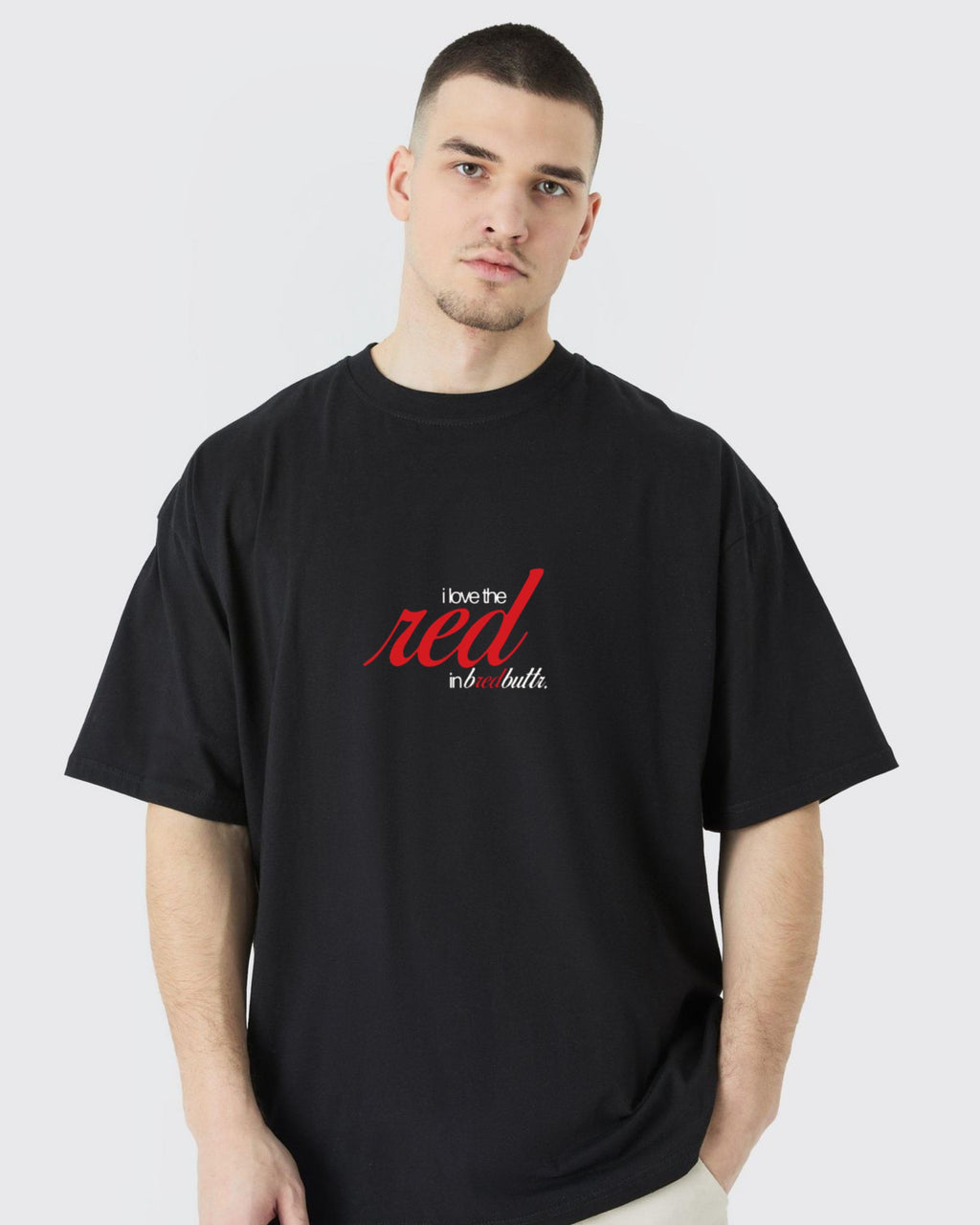 Black Basic Red Unisex Terry Oversized Tee