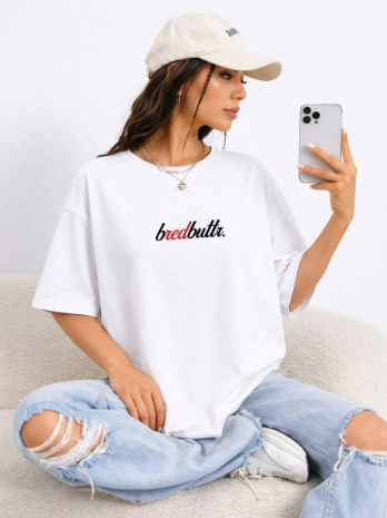 Basic White Bredbuttr Unisex Terry Oversized Tee
