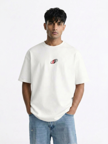 Basic White Embroidery Unisex Terry Oversized Tee