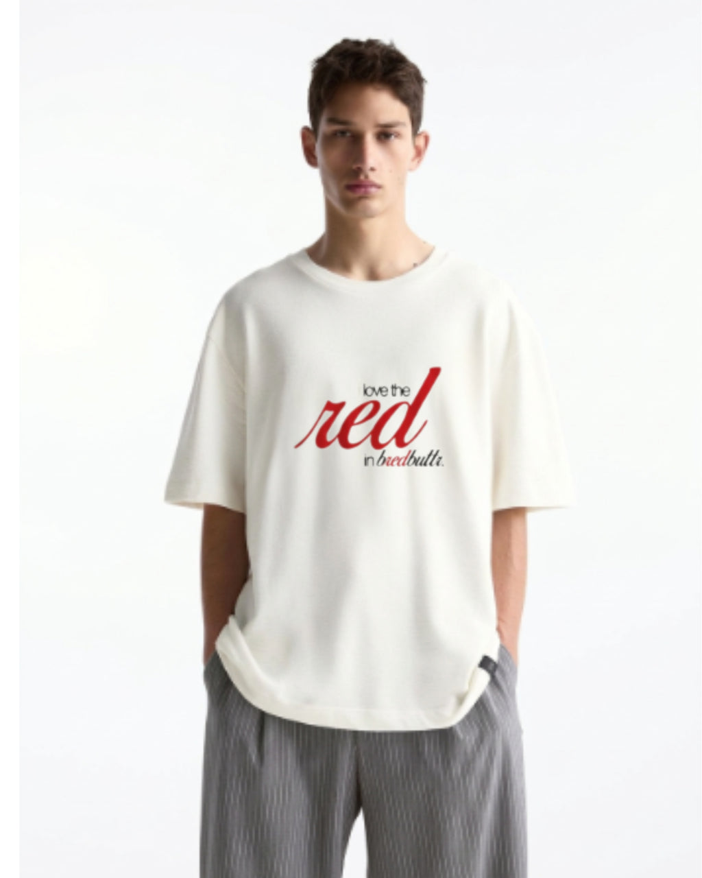 White Basic Red Unisex Terry Oversized Tee