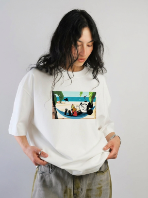 Relaxed Mickey Unisex Terry White Oversized Tee