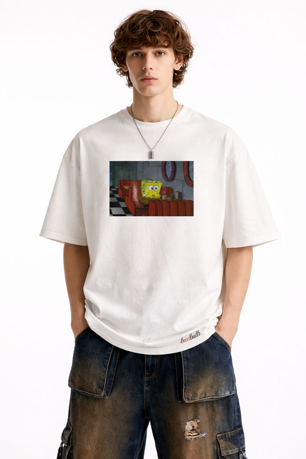 The Diner Scene Sponge Bob Unisex Terry White Oversized Tee