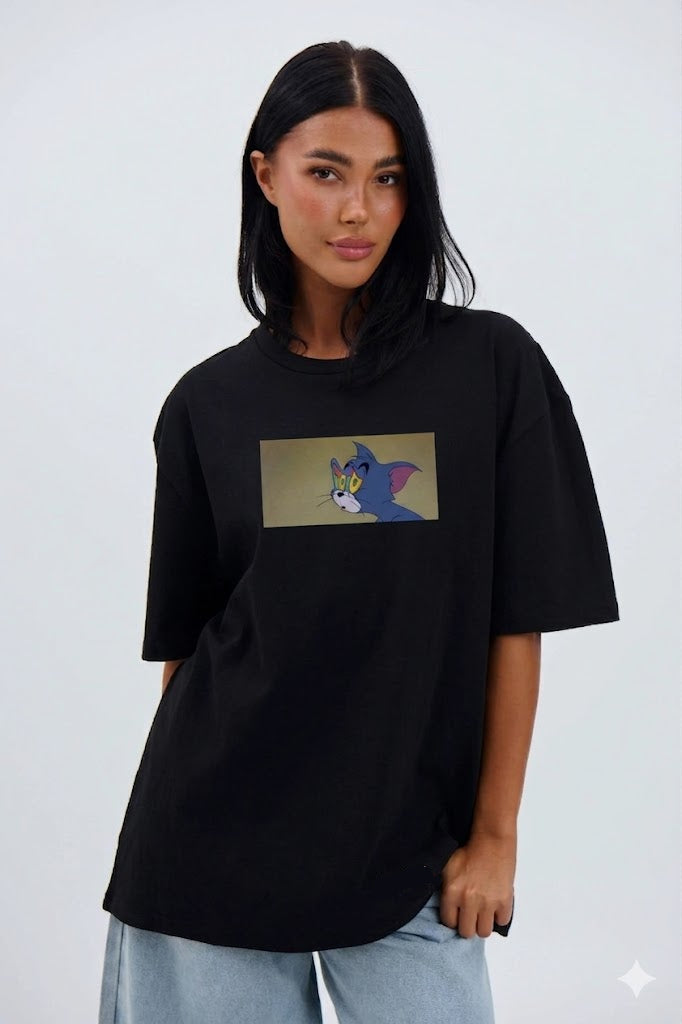 Sleepy Tom Unisex Terry Black Oversized Tee